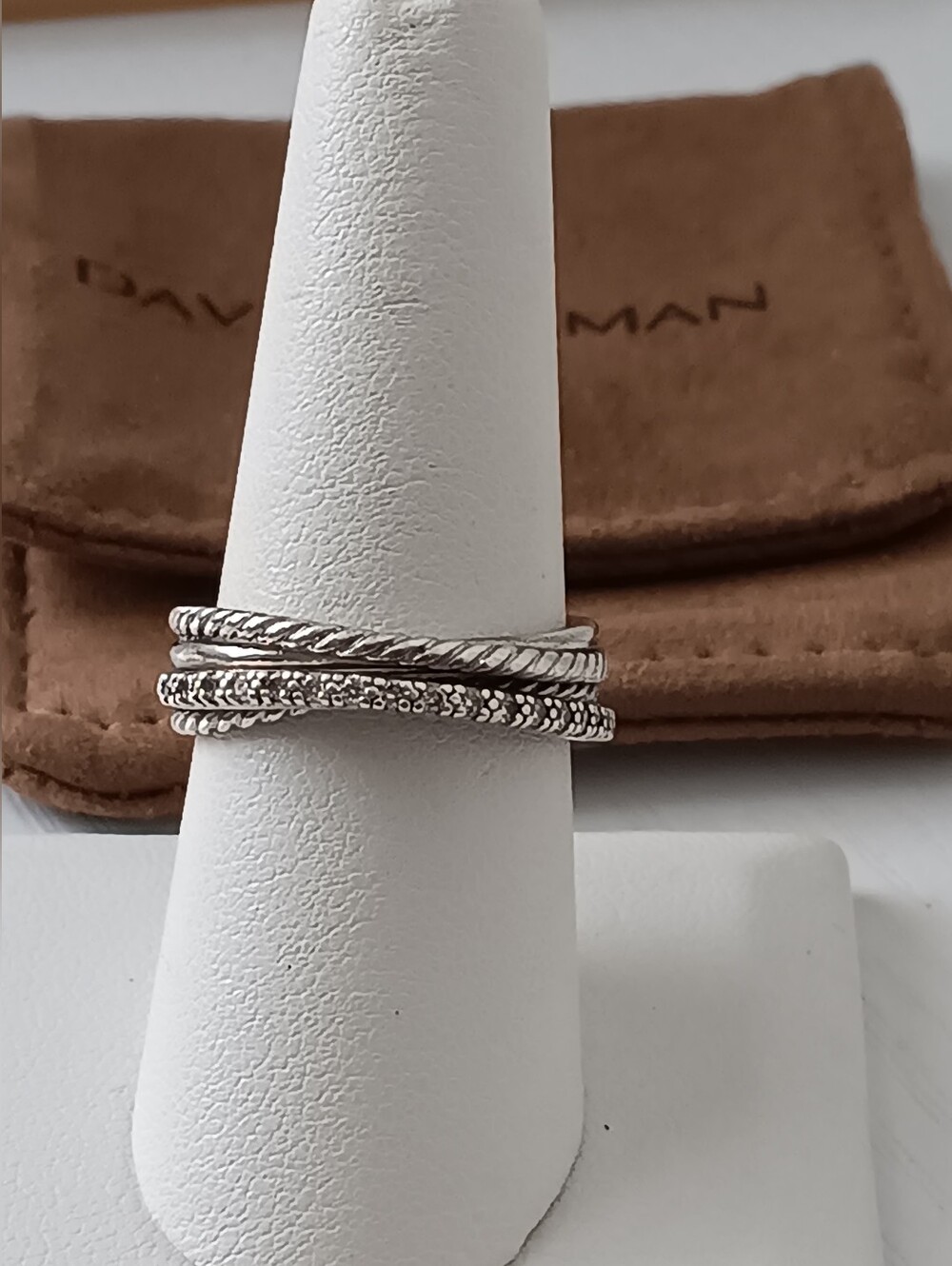 David Yurman Sterling Silver Crossover Diamond Ring Size 8.5US - Picture 2 of 5